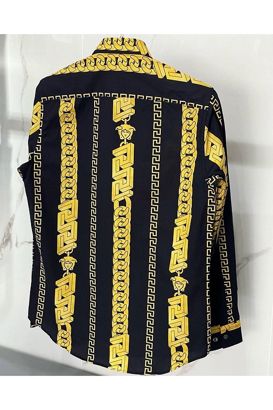 Мужская чёрная рубашка Versace Gold Chain