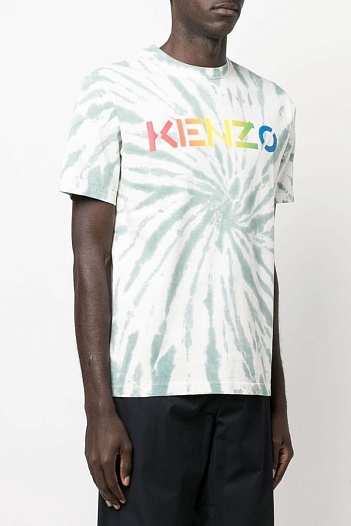 Мужская белая футболка Kenzo Logo Tie-Dye   
