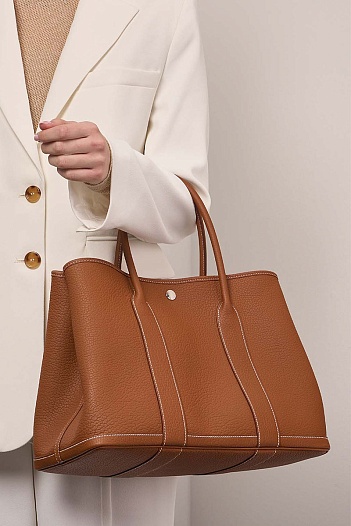 Женская кожаная сумка Hermes Garden Party Premium 36x26x17 см - Brown   