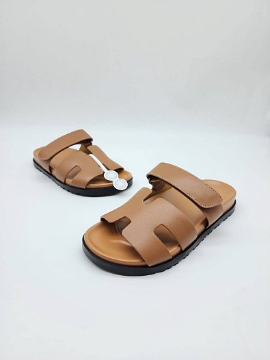 Женские кожаные сандалии Hermes Chypre - Brown   