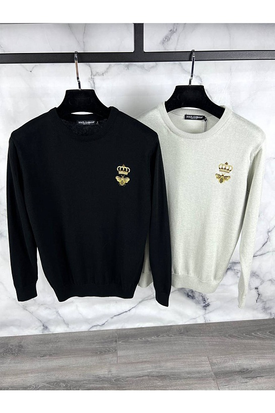 Серый джемпер Dolce&Gabbana bee crown embroidered
