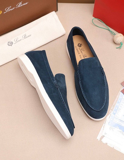 Мужские замшевые лоферы Loro Piana Summer Walk - Blue   