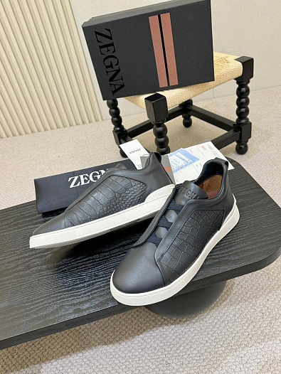Мужские кроссовки Zegna Triple Stitch Alligator - Grey   