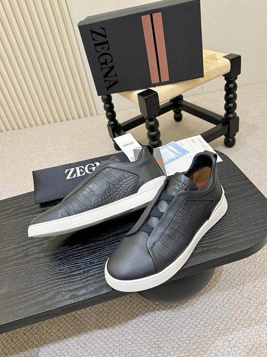 Мужские кроссовки Zegna Triple Stitch Alligator - Grey