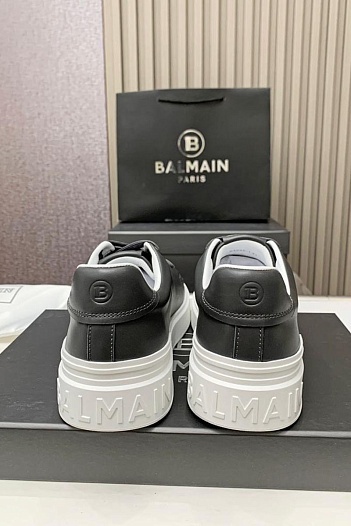 Кожаные кроссовки Balmain серого цвета   