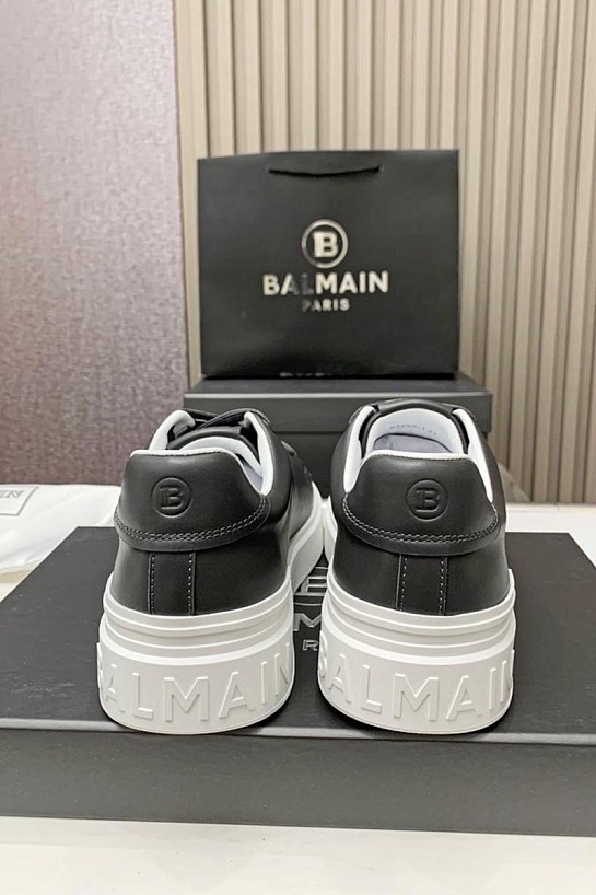 Кожаные кроссовки Balmain серого цвета