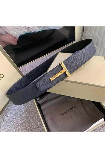 Кожаный тёмно-синий ремень Tom Ford   