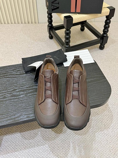 Кожаные кроссовки Zegna Triple Stitch Monte - Brown   