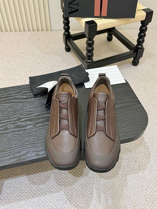 Кожаные кроссовки Zegna Triple Stitch Monte - Brown