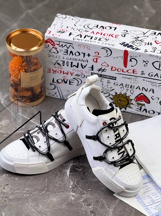 Белые кожаные кроссовки Dolce & Gabbana