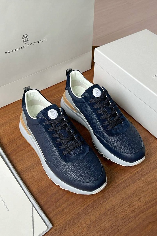 Кожаные кроссовки Brunello Cucinelli Premium - Navy