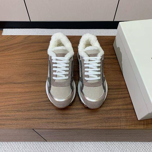 Женские замшевые кроссовки с мехом Brunello Cucinelli premium   