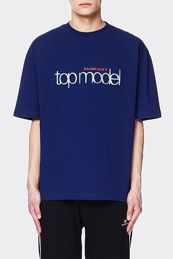 Синяя оверсайз футболка Balenciaga Top Model logo-print   