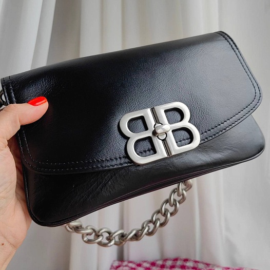 Кожаная сумка Balenciaga Bb Soft Flap 23x12 см - Black / Silver   