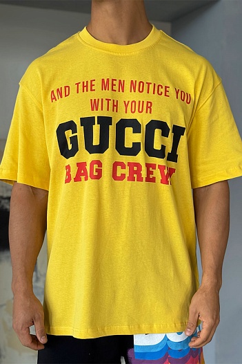 Жёлтая оверсайз футболка Gucci Bag Crew   