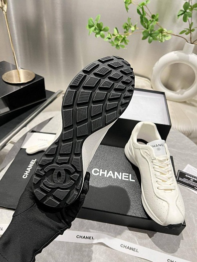Женские кожаные кроссовки белого цвета Chanel premium   