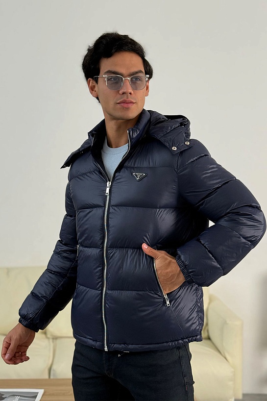 Мужской пуховик Prada logo-plaque - Blue