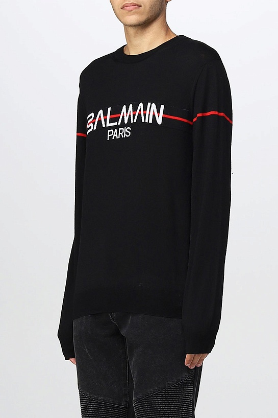 Чёрный джемпер Balmain intarsia logo jumper