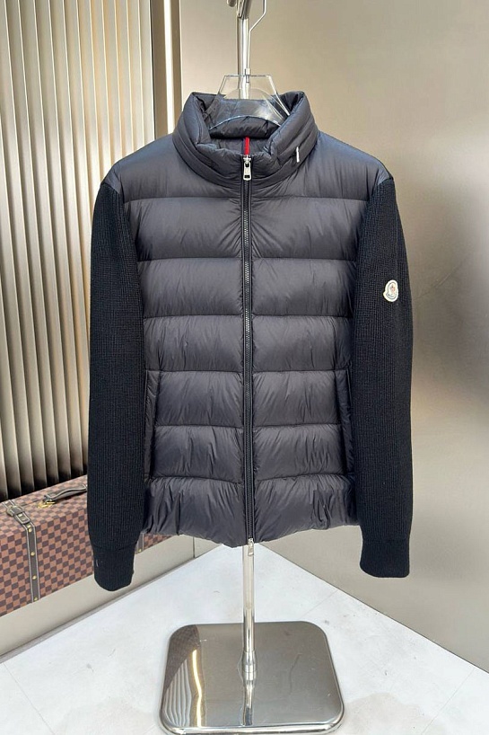 Мужская вязаная куртка Moncler logo-patch - Black