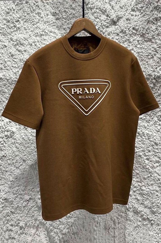 Коричневая оверсайз футболка Prada Milano logo
