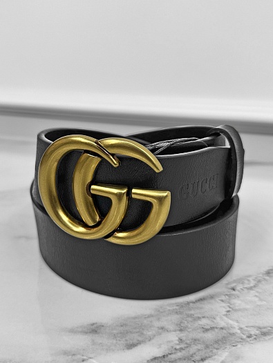Мужской кожаный ремень Gucci Double G чёрного цвета   