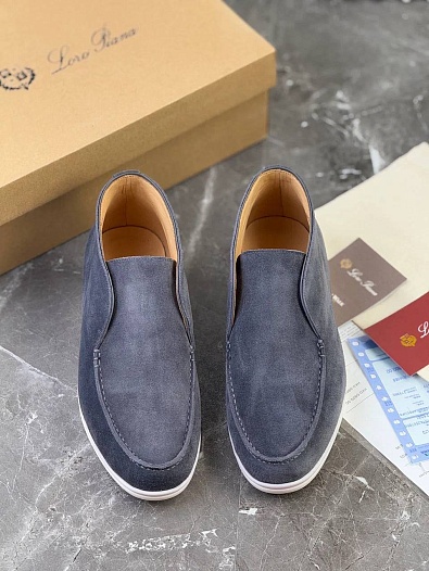 Замшевые лоферы с меховой стелькой Loro Piana Open Walk - Blue   