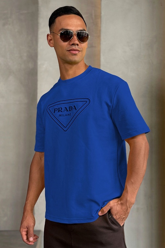 Синяя оверсайз футболка Prada Milano logo