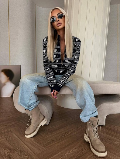 Женский шерстяной лонгслив на молнии MIU MIU Premium - Navy   