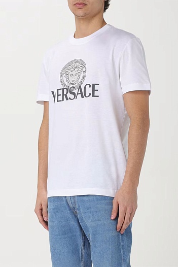 Мужская белая футболка Versace Medusa logo-print   