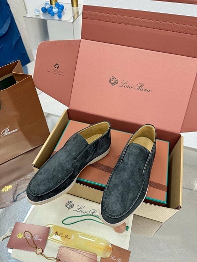 Женские замшевые лоферы Loro Piana premium - Grey   