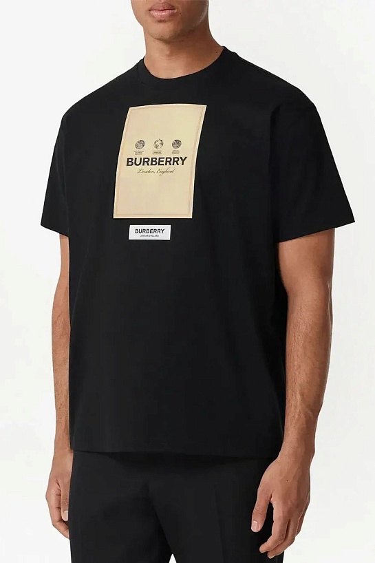 Чёрная футболка Burberry 'Sergio' applique logo