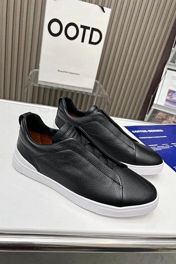 Чёрные кожаные кроссовки Ermenegildo Zegna   