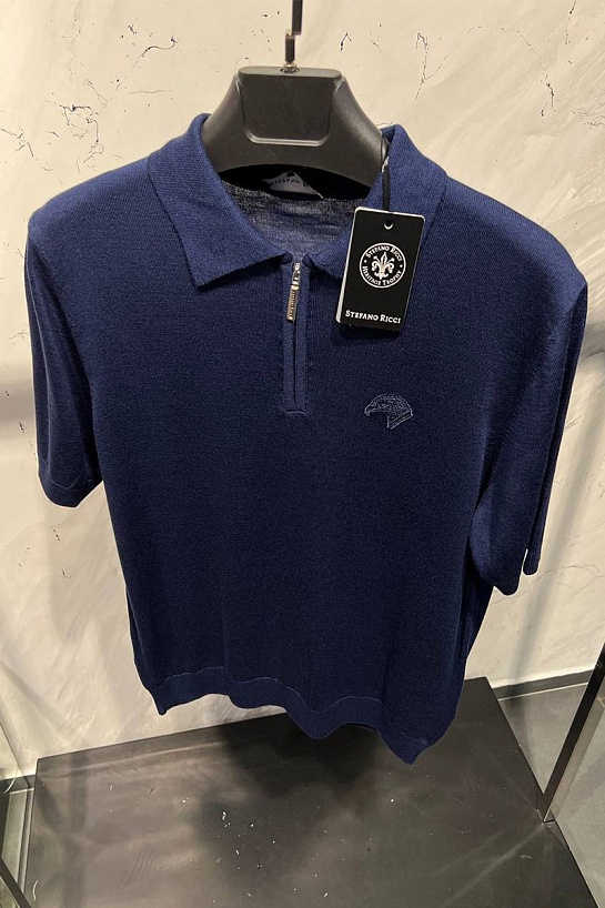Мужское поло Stefano Ricci Eagle zip-neck - Navy