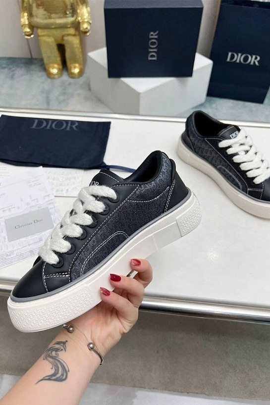 Женские комбинированные кроссовки Dior серого цвета