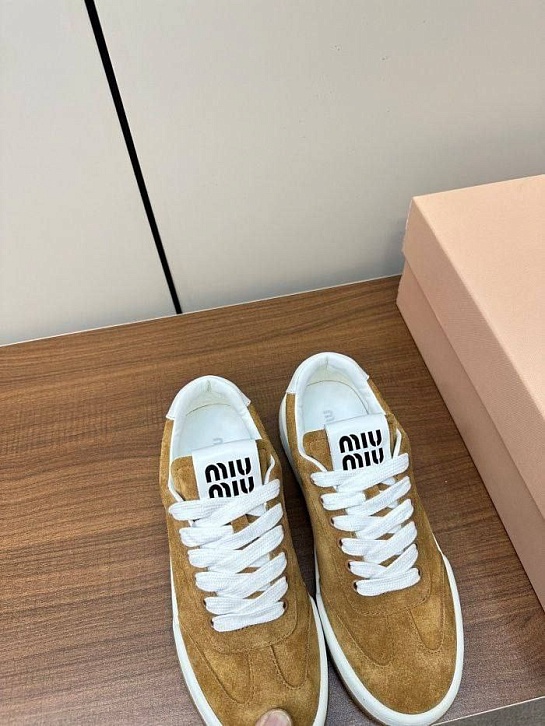 Женские кожаные кроссовки MIU MIU Premium - Chestnut