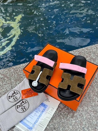 Женские замшевые сандалии Hermes Chypre - Pink / Brown   