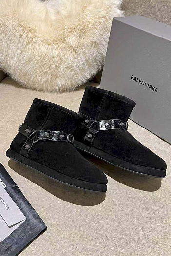 Женские ботинки с мехом Balenciaga Alaska premium - Black   