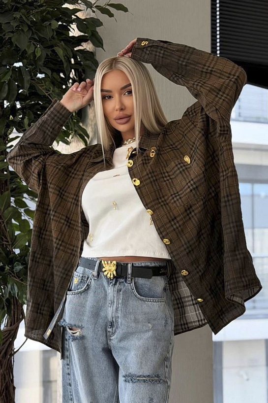 Женская оверсайз рубашка в клетку Schiaparelli premium