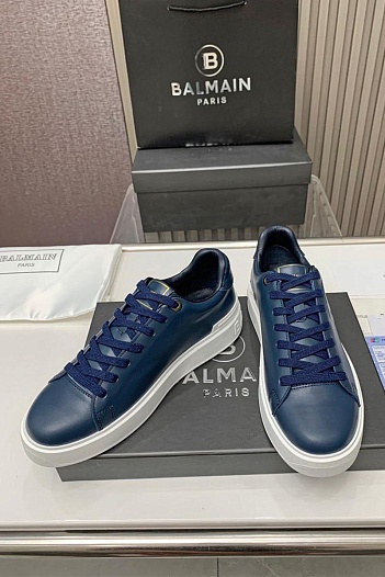 Кожаные кроссовки Balmain синего цвета   
