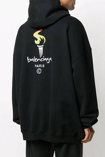 Оверсайз худи Balenciaga Paris Olympics Flame embroidered-logo   