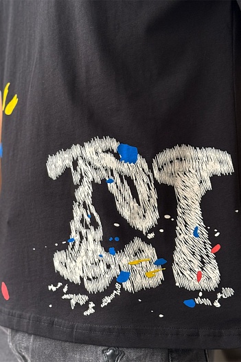 Мужская чёрная футболка Dior paint-splatter   