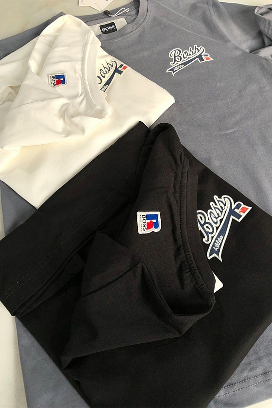 Мужская серая футболка Hugo Boss x Russell Athletic