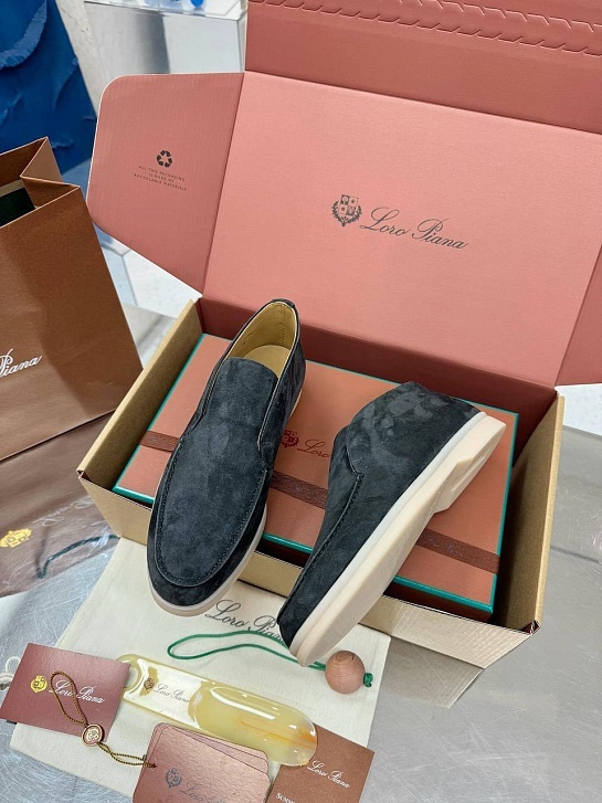 Женские замшевые лоферы Loro Piana premium - Grey