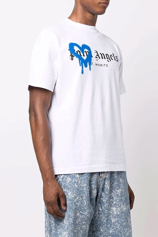 Белая оверсайз футболка Palm Angels St. Moritz Heart Sprayed