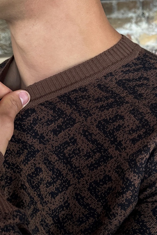 Мужской джемпер Fendi Jacquard FF - Brown