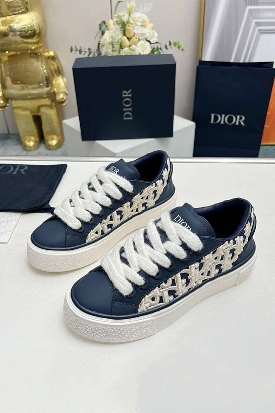 Женские комбинированные кроссовки Dior синего цвета