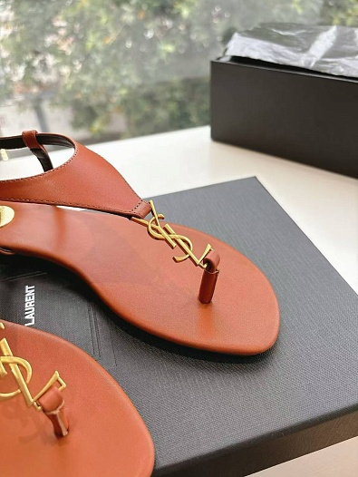 Женские кожаные сандалии Yves Saint Laurent Premium - Brown   