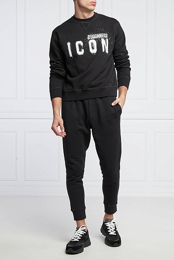 Мужской чёрный свитшот Dsquared2 "ICON" logo-print   