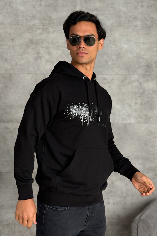 Чёрное худи Palm Angels rhinestone-embellished logo print