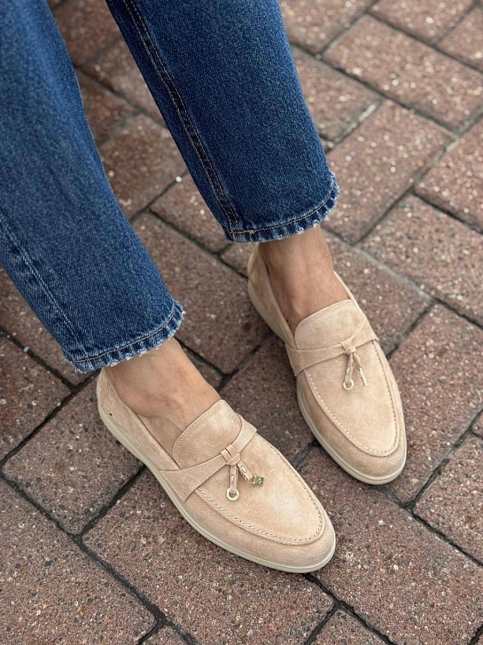 Женские замшевые лоферы Loro Piana Open Walk - Brown